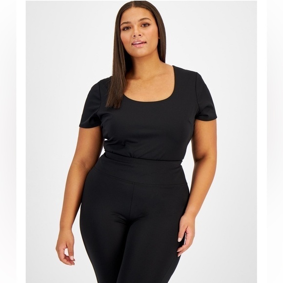 Bar Ill Trendy Plus Size Sculpting Short-Sleeve Bodysuit. Sz 2X/3X Deep Black - Picture 1 of 10